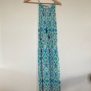 Tommy Bahama Green and Blue Smocked Halter Sundress